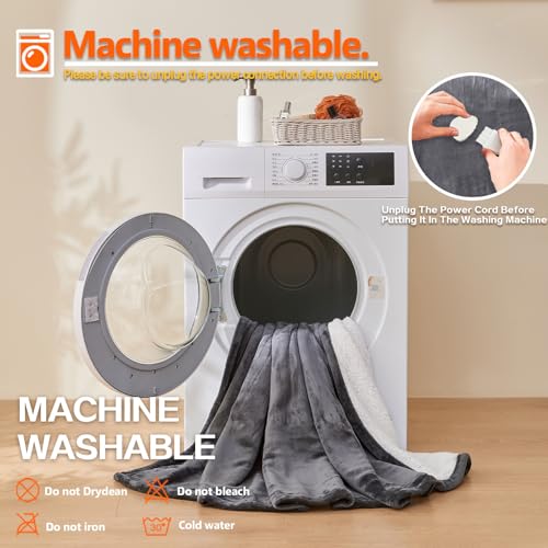 Wearable Heated Blanket With Sleeves & Foot Pocket, Heated Throw Blankets Fast Heating Blanket With 10 Heat Settings Auto Shut Off Over-Heat Protection-Warm Gift, Machine Washable, 52”*72”+18” - color: Dark Gray