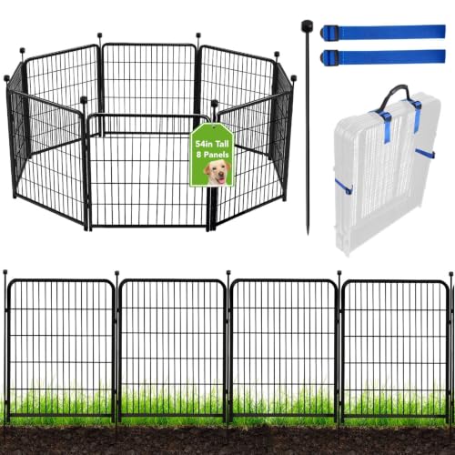 ADAVIN Tall Garden Fence Animal Barrier, 54 in(H) Dog Fence Outdoor for Yard, 8 Panels Total 17.7 Ft(L) Dog Fencing,Temporary Fences for Medium/Large Pets，Garden Fencing for Dogs (No Gate) - size: 8panels-54in(H)x17.7ft(L) no door