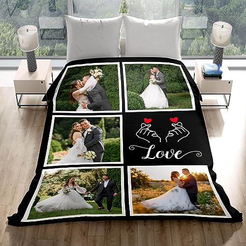 Personalized Couple Gifts for Boyfriends Girlfriends, Custom Blankets with Photos, Personalized Blanket with Photos & Text, Personalized Photo Blankets, Personalized Gifts for Valentines, Anniversary - color: 5 Photo-3