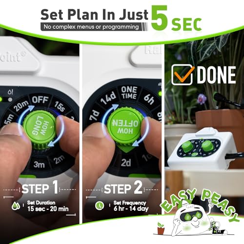 RAINPOINT Easy-Setup Automatic Plant Waterer Indoor for Pot Plant Adjustable Water Output,Battery Powered Outdoor IP54 Waterproof Drip Irrigation System Device Kit Beginner-Friendly Water 10-15 Plants - color: White, size: Knob Control