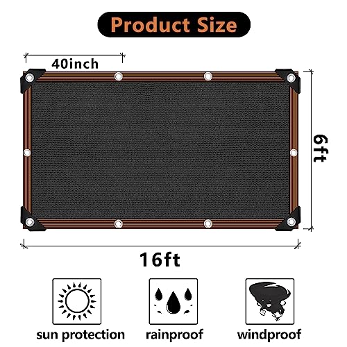 90% Black Shade Cloth,Durable Mesh Tarp with Grommets, Resistant Garden Sun Shade Netting with Taped Edge for Plant Cover, Greenhouse, Patio, Tomatoes, Chicken Coop, Barn Kennel - size: 6x16FT