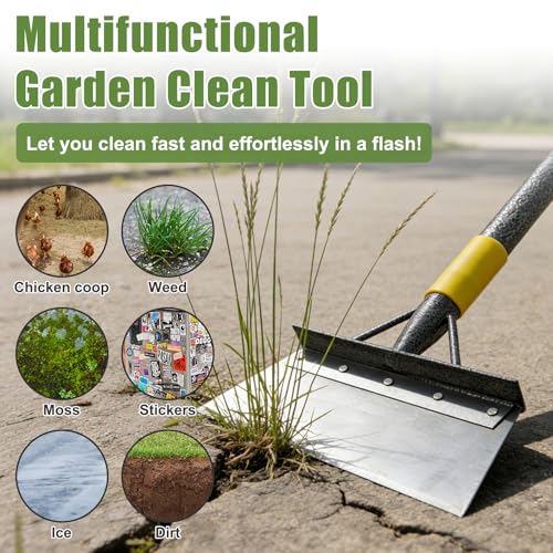 Floor Scraper Long Handle Heavy Duty, 60" Metal Ice Scraper for Driveway, Multifunctional Weed Scraper for Weed Cleaning Edging Trenching & Removing Snow Ice Dirty Moss - size: 60 inch