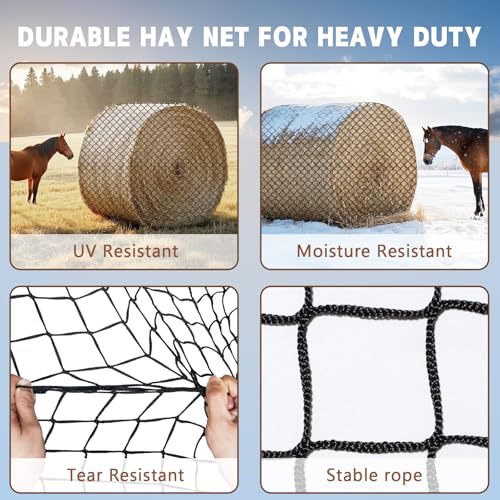 Large Round Bale Hay Net for Horses, 5x5 ft Hay Nets for Horses Slow Feed Knotless, Slow Feeder Hay nets for Horses, Fits Round Bales 4x4ft and 5x5ft, Square Bales 3x3x8ft and 4x4x8ft - size: 5x5 Ft