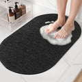 HITSLAM Oval Loofah Shower Mat Non Slip, 27x16 Inch, Black | Bath Mat for Textured Tub & Inside Shower Stall, No Suction Cups Quick Drying PVC Porous Floor Mat, Soft Foot Exfoliating - color: Black