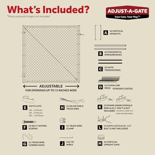 Adjust-A-Gate Adjustable Chain Link Square Corner Complete Gate Kit, Fit-Right, Black, 6'H