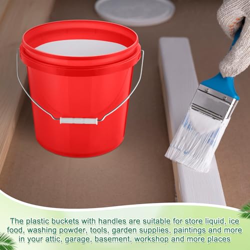 Tioncy 24 Pcs 2 Gallon Plastic Buckets with Lids and Handles,Red | Storage Pails for Paint, Cleaning, Organizing, Durable Containers, Metal Handles, Plastic Material - color: Red