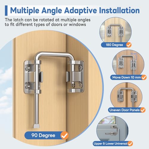 Sliding Door Loop Lock, 90/180 Degree Patio Door Latch, Silver | Stainless Steel Home Security Loop Latch for Sliding Barn/Single/Double Opening Gate, Shed, Closet, Window, Fence - color: Silver-1PC