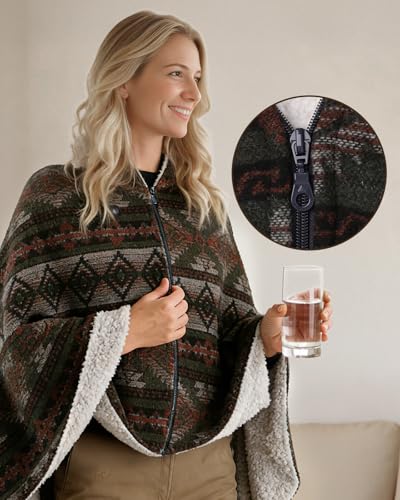Heated Wearable Blanket, Faux Cashmere Electric Throw with 3 Heating Levels, Type-C Powered, Southwestern Pattern, 40x65 Inches (Green(Thin)) - color: Green(thin)