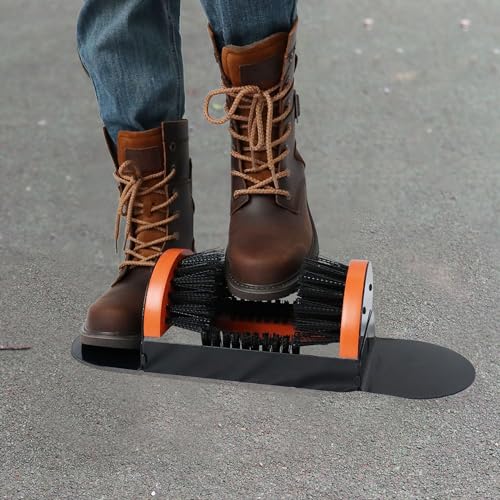 Zeluga 26-387 Portable Hardwood Construction and Metal Frame Boot Scraper and Scrubber, Indoor & Outdoor Shoe Cleaner Brush, Black/Orange