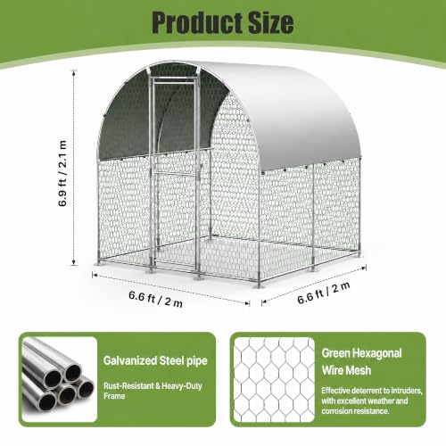 Large Metal Chicken Coop Run for Yard with Cover 6.6x6.6x6.9ft Poultry Cage | Walk-in Coop with Waterproof UV Cover, Upgraded Anti-twist Door for Backyard Hens, Ducks, Geese and Farm Yard Use - size: 78.7"L x 78.7"W x 82.7"H