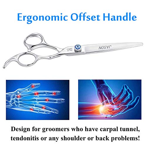 JASON Dog Grooming Scissors Shears - 7" Straight Ergonomic Pet Trimming Kit | Premium Cats Shear with Offset Handle and Jewelled Screw, Sharp, Comfortable, Gift - size: 7.0", style: Straight