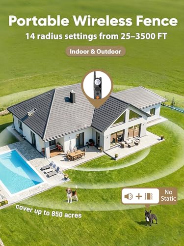 Wireless Dog Fence for Small Dogs- Up to 3500ft Adjustable Electric Fence,Waterproof Training Collar Rechargeable,Pet Containment System for Small Breed