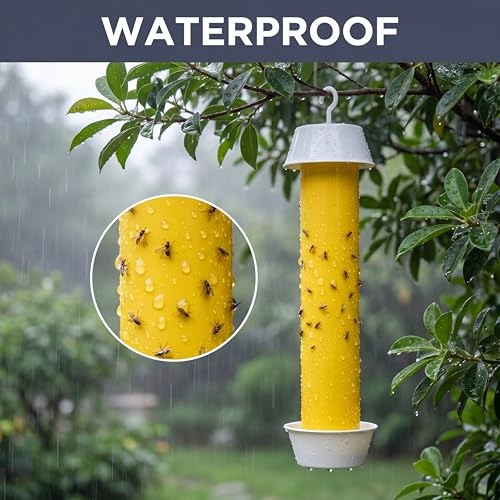Sticky Fly Traps Indoor Outdoor 6 Pack, Super Sticky Hanging Hook Non-Toxic Fruit Fly Traps for Wasps Insects Moths Mosquitoes Fruit Flies Spiders Fleas Bugs and Gnats,Family and Pet Safe