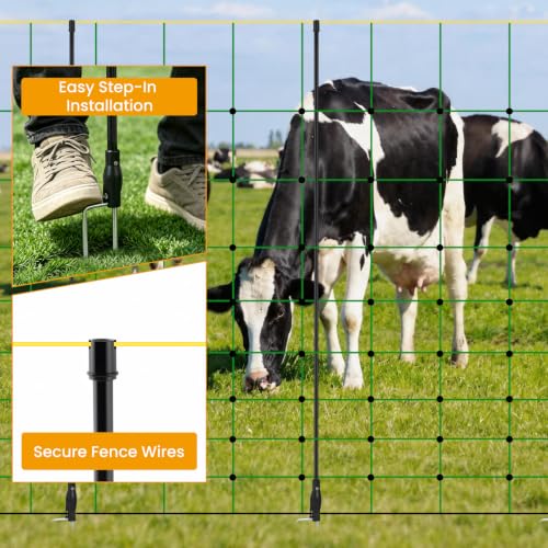 4 Pack 55 Inch Fiberglass Electric Fence Stakes, for Cows Sheep Animals | Lightweight Temporary Fence Posts, Outdoor Garden Pasture Snow Fence Support Stakes