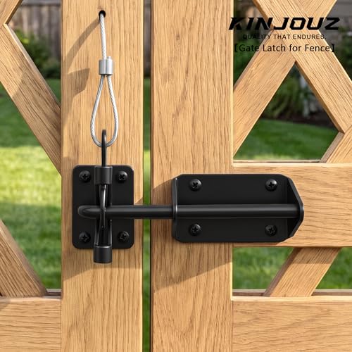 Heavy Duty Gate Latch for Wooden Fence with Cable Pull | Automatic Self Locking Gravity, Door Latch for Wood/Metal Gate, 7-1/2" Gate Hardware for Pool & Dog Door, Shed Garden, Black