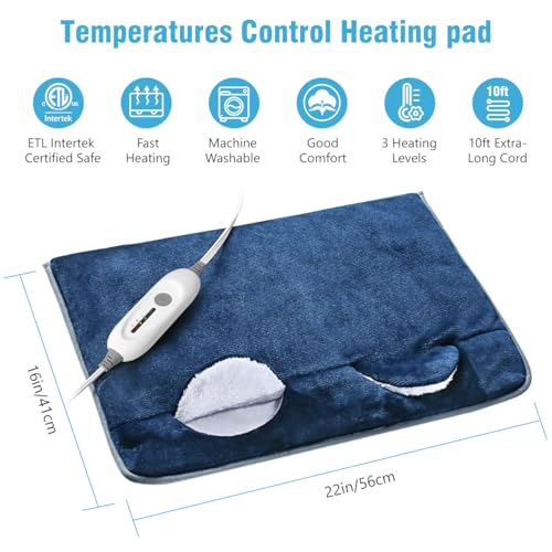 Electric Heated Foot Warmer Soft Flannel Foot Heater with 2h Auto Off & 3 Heat Levels Full Body Use Heating Pad for Feet Pain Relief, Pocket Design 16" x 22", Navy Blue - color: Navy Blue
