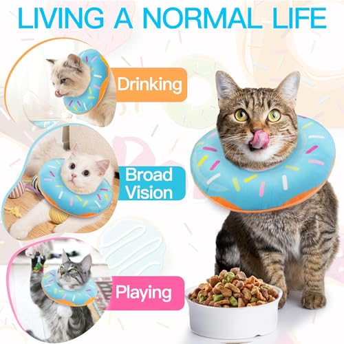 Cat Cone Collar Soft, Cute Cat Donut Collar After Surgery, Adjustable Kitten Recovery Cones to Stop Licking, Lightweight Neck Elizabethan Collars for Cats Kittens (Blue, Small) - color: Blue, size: Small