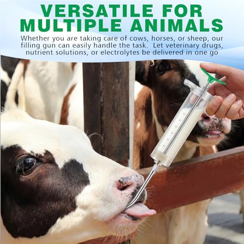 Threlaco 100ml 2 Pcs Drench Gun for Goats, Sheep & Cattle, Green | Reusable Large Goat Drench Syringe, Adjustable Veterinary Medicine Feeding Syringe, Continuous Dosing for Livestock, Horse - color: Green, size: 100ml