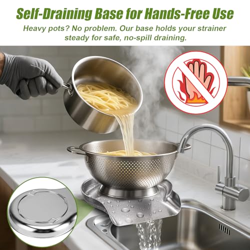 Palksky Colander and Strainer Self Drainer Base Plate Stainless Steel for Kitchen, Metal Countertop Draining Tray for Pasta Rice Noodle Fruit Veggie Food Strainer & Ceramic Colander - color: Strainer Self -Drainer Base Plate