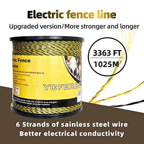 Upgraded Electric Fence Polywire 3366 Feet 1026 Meters, 6 Stainless Steel Strands for Reliable Conductivity and Rust Resistance, Portable Electric Fencing,UV, Rust Resistant - size: 3366 Feet/1026 Meters