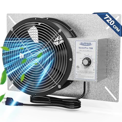 ALORAIR 720CFM Crawl Space Ventilator Fan with Humidistat & Thermostat | 10 Inch High Flow Powered Basement Vent Fan with Freeze Protection, IP-55 Rated Isolation Mesh for Crawlspace, Garage, Attic - size: Large