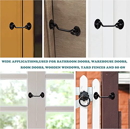 4" Barn Door Latch Door Lock Hardware, Sliding Door Lock Eye Hook Latch with Screws, Rust-Resistant Metal Gate Latch(2 Pack) - color: Black-2 Pack