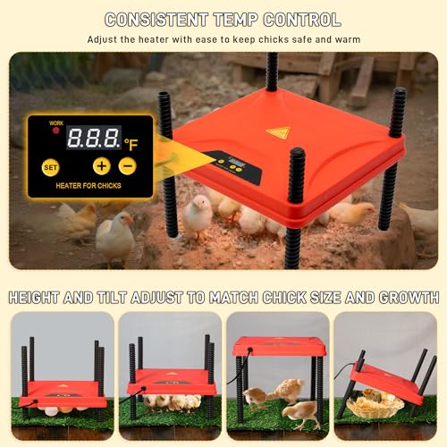 Chick Starter Kit 6-in-1 Chicken Brooder Box with 12"*12" Heating Plate | Pop-Up Chicken Brooder Playpen Tent with Chicks Feeder, Waterer, Perch & Nesting Pad for Poultry Ducks Quail Indoor Outdoor