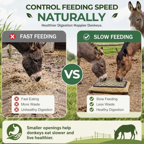 1 Pack Slow Feed Hay Bag for Horses & Donkeys, 23 x 19 in | 1000D Heavy Duty Fabric, 1.34 In Diamond Mesh, Easy Fill Top Design, Adjustable Hanging Straps, Ground or Hanging Feeding