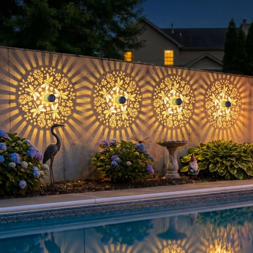 Gardsee Solar Fence Lights 6 Pack Solar Deck Lights Waterproof LED Solar Powered Step Light Wall Lights Outdoor Decorations Warm Yellow Light Decorative Lighting for Garden (Black 8) - style: black 8