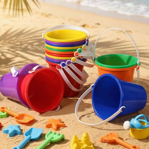 Didaey 24 Pcs 5 Inch Beach Buckets Bulk, Colorful Mini Sand Pails, 6 Colors - color: 6 Colors