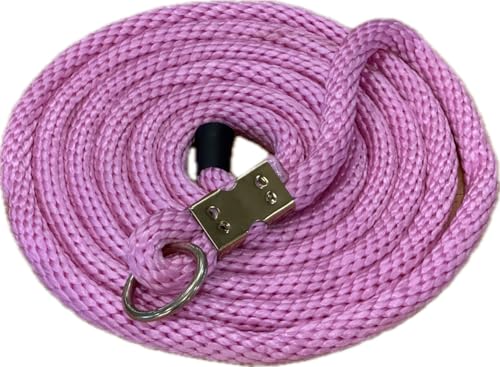 Heavy Duty Horse Lead Rope, 5/8-Inch Thick Nylon with Brass Ring - Soft Training Lead Rope for Horses with D-Ring - Heat-Sealed End for Extra Strength - Snap Link NOT Included - 10-Foot (Pink) - color: Pink