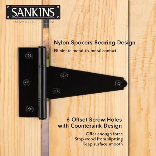 4 Inch T-Strap Shed Door Hinges Heavy Duty, Black Tee Gate Hinges for Wooden Fences, Yard Door, Barn Door Gates, Wrought Hardware Rustproof, 2Pack - color: 2 pcs, size: 4 Inch