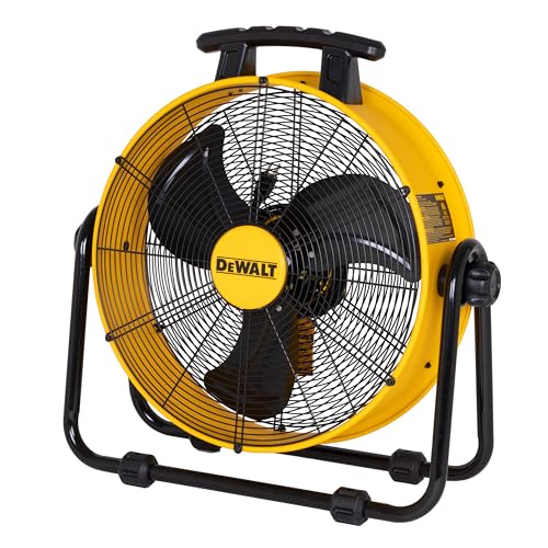 DEWALT 20 Inch Floor Fan, 180° Adjustable Tilting Drum Fan DXF2042 | 5000CFM 3-Speed High Velocity Fan Quick Cooling Portable Metal Industrial fan for Shop/Garage/Gym/Patio/Warehouse Yellow - style: DXF2042