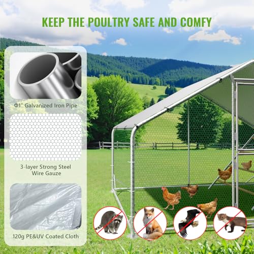 Large Metal Chicken Coop Runs for Yard with Cover, 10x6.5x6.5 | Perch Bars, Split Doors, Waterproof Covers, Mesh Wire - size: 118.1"L x 78.7"W x 78.7"H