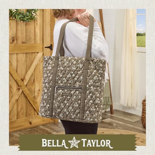 Bella Taylor Large Tote, Quilted Shoulder Bag for Women | Lightweight, 6-pocket large quilted purse, machine washable, zippered top, ultimate organization, durable construction - color: Woodland Floral