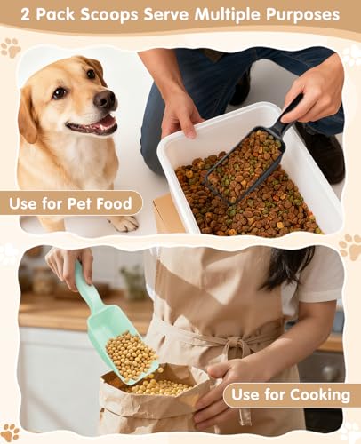 2-Pack Dog Food Scoop 1 Cup, Plastic Pet Food Measuring Scoop With Measuring Lines (1/2 & 1 Cup Markings) for Dogs, Cats, Fish, Bird（Black and Green) - color: Black and Green