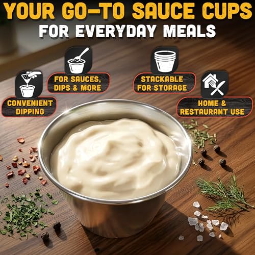 12 Pcs Dipping Sauce Cups, 2.5 Oz Stainless Steel Ramekins | Metal Condiment Cups; Stackable; 2.3 In Diameter; for Sushi, Wings, Charcuterie & Dips; Reusable for Portion Control