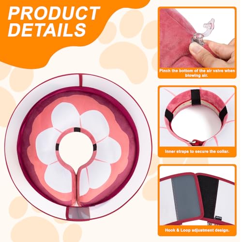 Inflatable Dog Cone Collar for Large Medium Small Dogs, Soft Dog Donut Collar Adjustable Recovery Cone for Pets After Surgery, Extra Enhanced Anti-Licking Guard Shield (Mangosteen, Medium Plus) - color: Mangosteen, size: Medium Plus