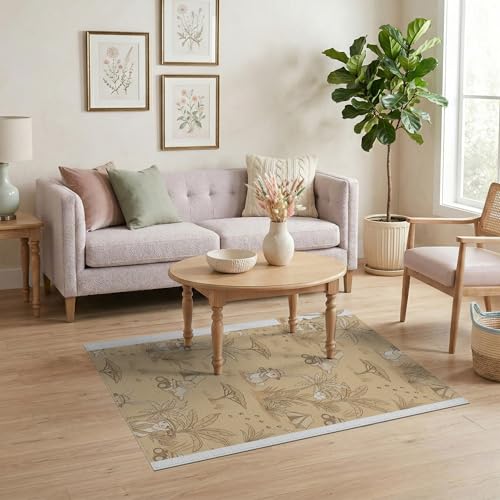 4'x6' Washable Bohemian Palm Tree Area Rug, Beige Flatwoven Floor Mat Non-Slip Chair-Friendly Carpet for Home Office, Gaming Room, Under Desk | Ref:1969549 - color: Beige/Pattern 30, size: 4' x 6' (Rectangular)