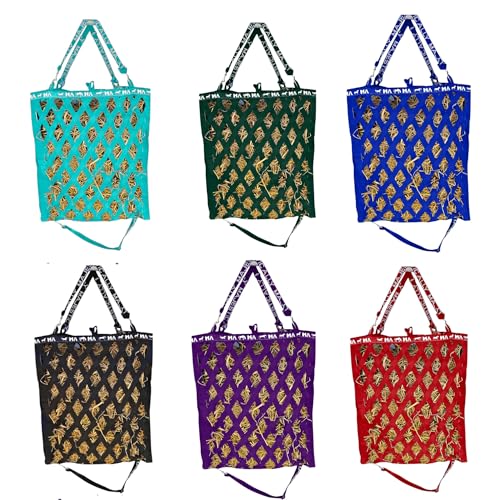 Majestic Ally Double Side Open Slow Feeder Hay Bag - Diamond shaped Obliquely Placed Webbing (Black) - color: Black
