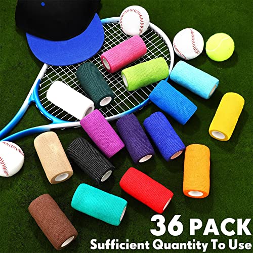 Treela 36 Pcs Self Adherent Bandage 4" X 5 Yard Wrap Breathable | Cohesive Bandage Elastic Adhesive Tape for Stretch Athletic Sports Wrist Ankle - color: Multicolored, size: 4" X 5 Yard