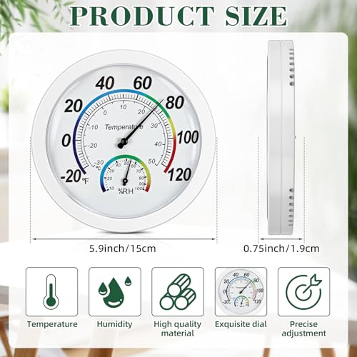Weewooday 3 Pcs Indoor Outdoor 2 in 1 Mini Thermometer White,6 Inch | Analog Dial for Home Office Greenhouse Basement, Temp Humidity Combo Meter, No Battery Mechanical Design, Easy Wall Hanging - color: White, size: 6 Inch