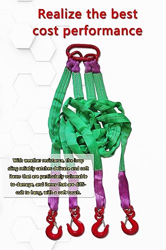 Four Leg Bridle Web Sling 6.5ft 6610lb Web Slings Belt Type with Hook 2.0 m 3000 kg Light Weight and Flexible Capacity Steel Sling[4leg 3.0t] - size: 4leg-3t