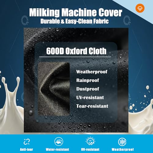 Milking Machine Cover for Cows and Goats, 35.4”x15.8”x35.8” | Universal Fit for Portable Milking Machines with 25L Stainless Steel Bucket (55KPA, 15000 RPM), Includes Vents & Handles