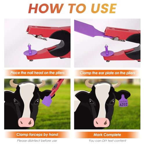 100 Pieces Blank Cattle Ear Tag with Applicator for Pig Cattle Cow Dog | TPU Livestock Ear Tag Kits Animal Identification with Ear Tag Applicator (Purple) - color: Purple