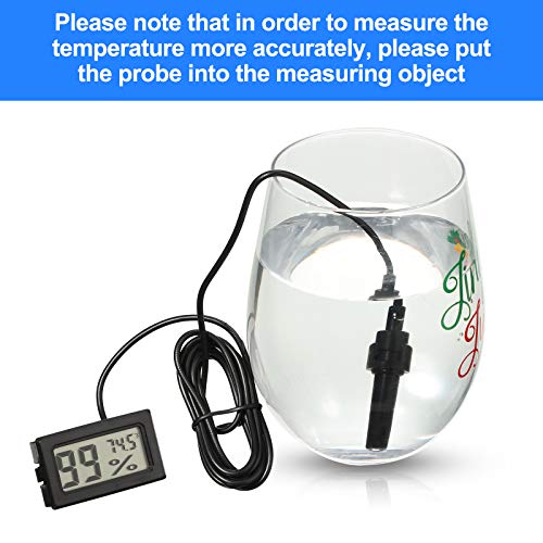 Weewooday 6 Pcs Digital Humidity Meter with Probe LCD Thermometer,Black | Fahrenheit Display for Incubator Reptile Brooder Greenhouse, Remote Sensor Probe, Accurate Monitor for Chicken Coop Plant - size: Black