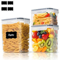 ComSaf Airtight Food Storage Containers with Lids 0.8/1.5/2.1Qt 3Pack | Plastic Canister, Flour Sugar Cereal Pasta Rice Oats Coffee Snacks, Pantry Kitchen, Label, Scoop, Stackable, BPA-free, Clear - size: 2.1Qt/1.5Qt/0.8Qt-Rectangle