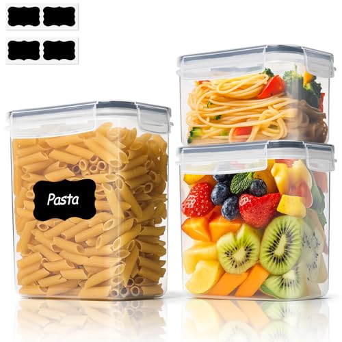 ComSaf Airtight Food Storage Containers with Lids 0.8/1.5/2.1Qt 3Pack | Plastic Canister, Flour Sugar Cereal Pasta Rice Oats Coffee Snacks, Pantry Kitchen, Label, Scoop, Stackable, BPA-free, Clear - size: 2.1Qt/1.5Qt/0.8Qt-Rectangle