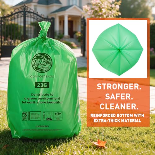 Compostable Trash Bags 23 gallon Large Garbage Bags,20 Count, Fits13-25 gallon trash can, Extra Strong and Durable,Compostable Lawn & Leaf Yard Waste bags,ASTM D6400,Bpi &OK compost HOME certified - color: 23G-20count