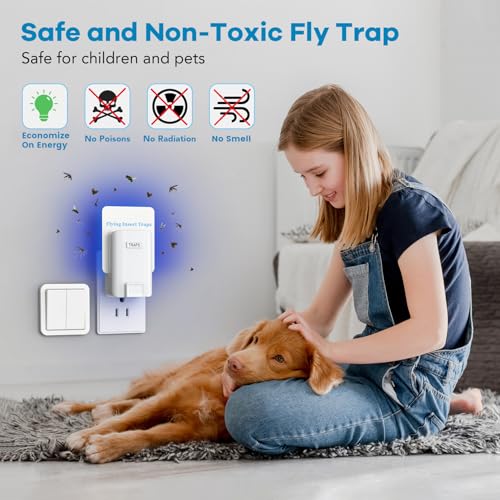Indoor Fly Trap, Plug-in Fruit Fly Trap with 2 Devices and 6 Sticky Refills | Gnat Trap for Fruit Flies, Gnats, Flies, Moths, and Other Flying Insects—Ideal for Kitchen, Bedroom, and Living Room
